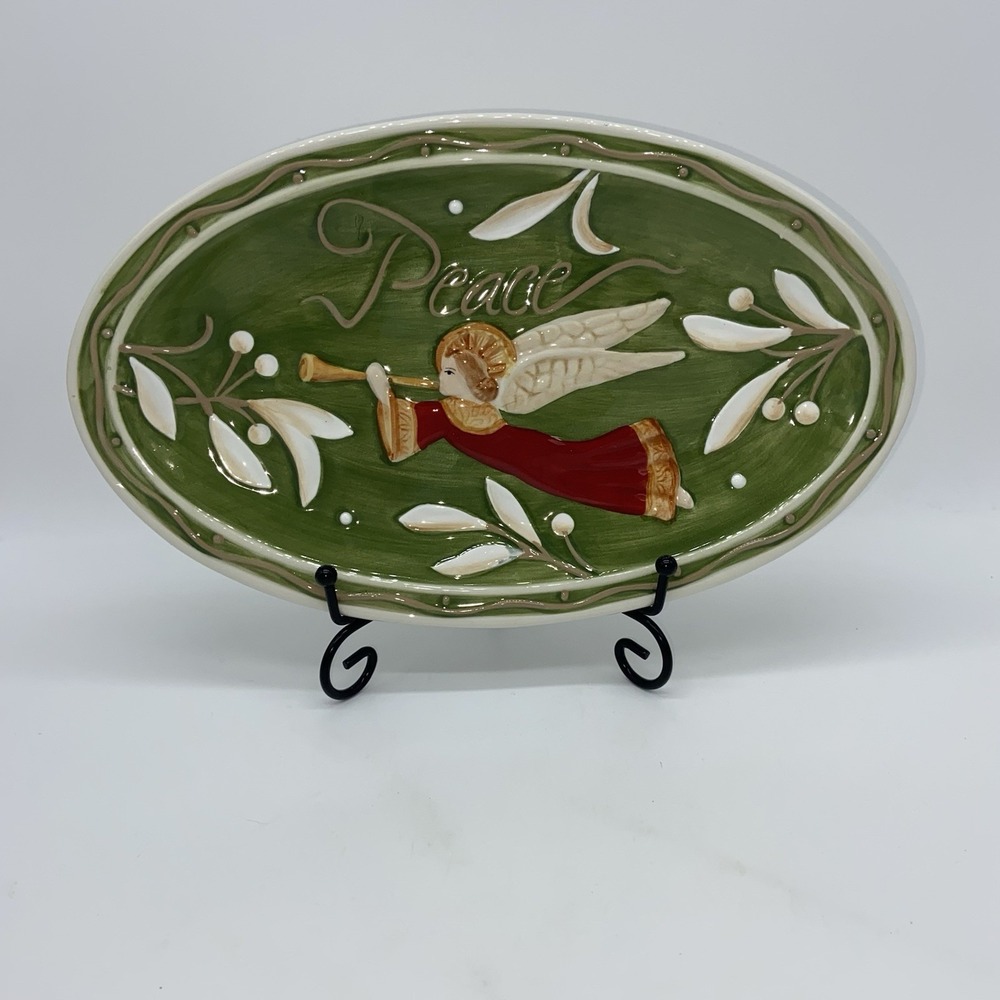Fitz And Floyd Bianca‎ Sentiment Tray Christmas Peace Dish Oval Plate